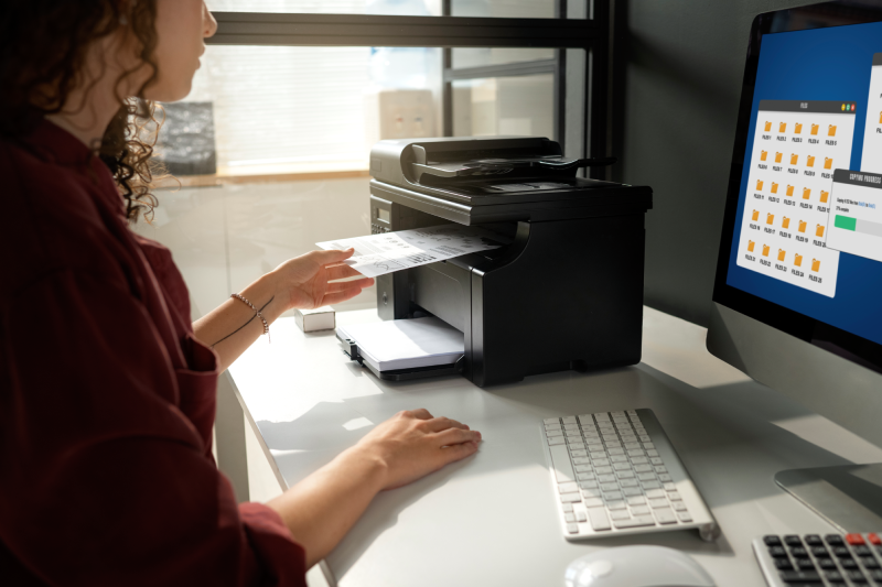 side-view-woman-working-with-printer side-view-woman-working-with-printer